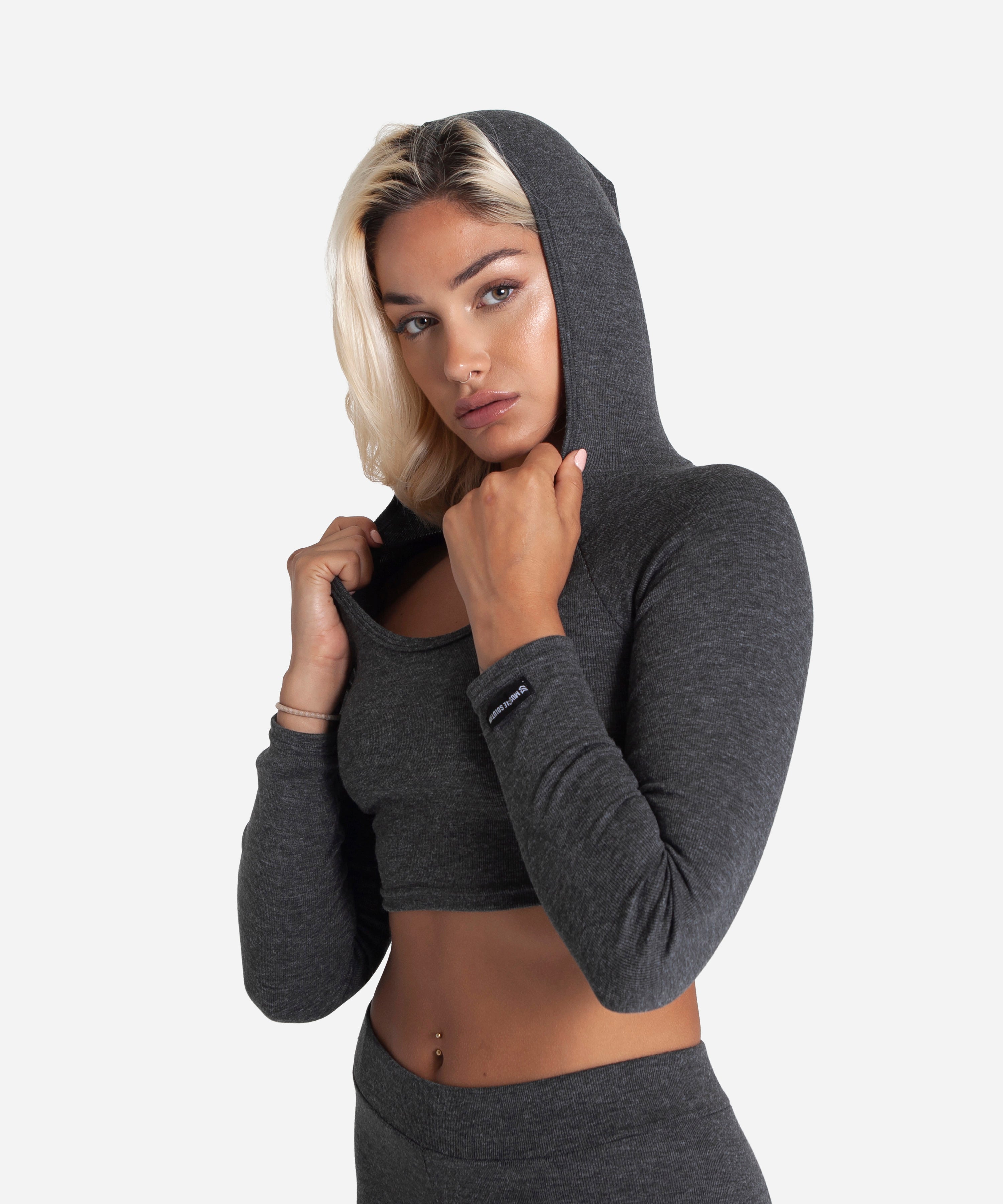 Knitted Lounge Crop Top With Hoodie