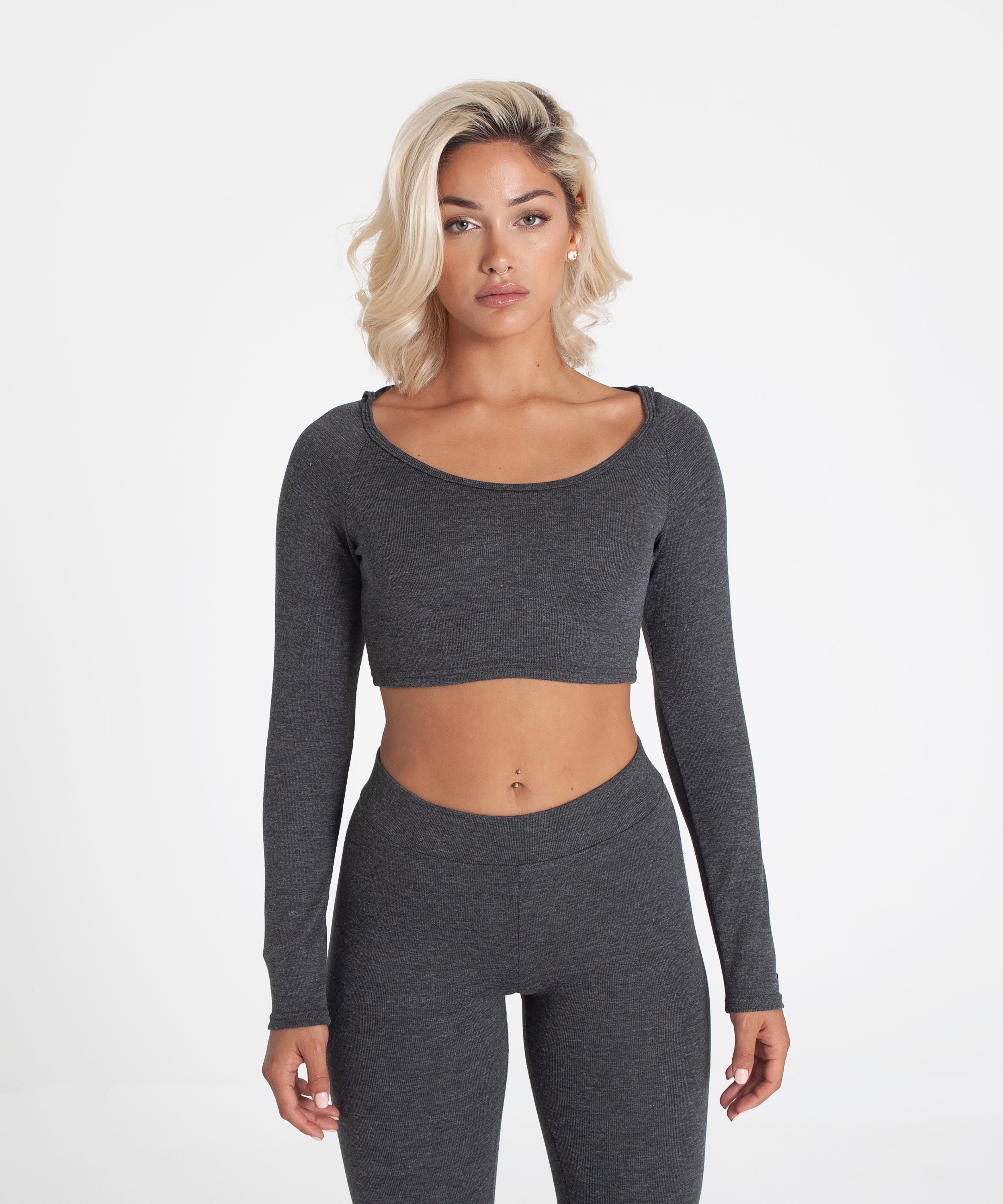 Knitted Lounge Crop Top With Hoodie